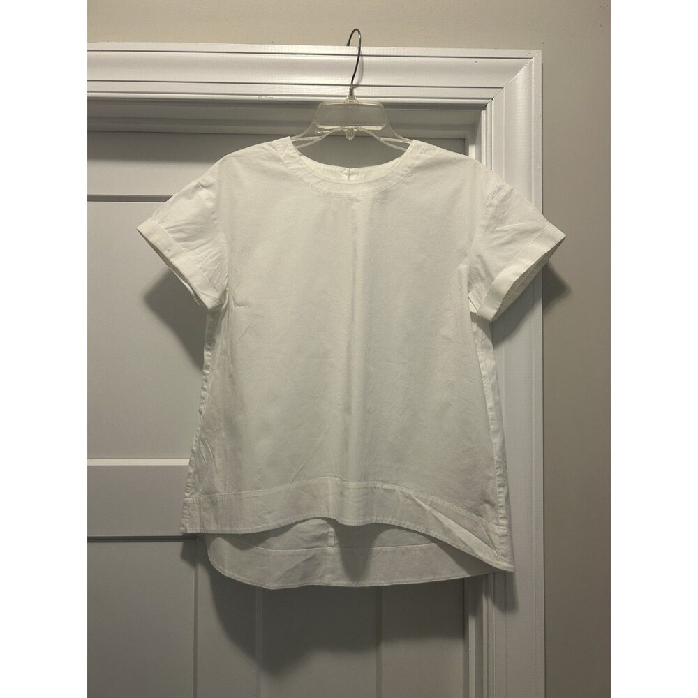 Eileen Fisher White Woven Organic Cotton Crew Neck High Low Top Minimalist XS